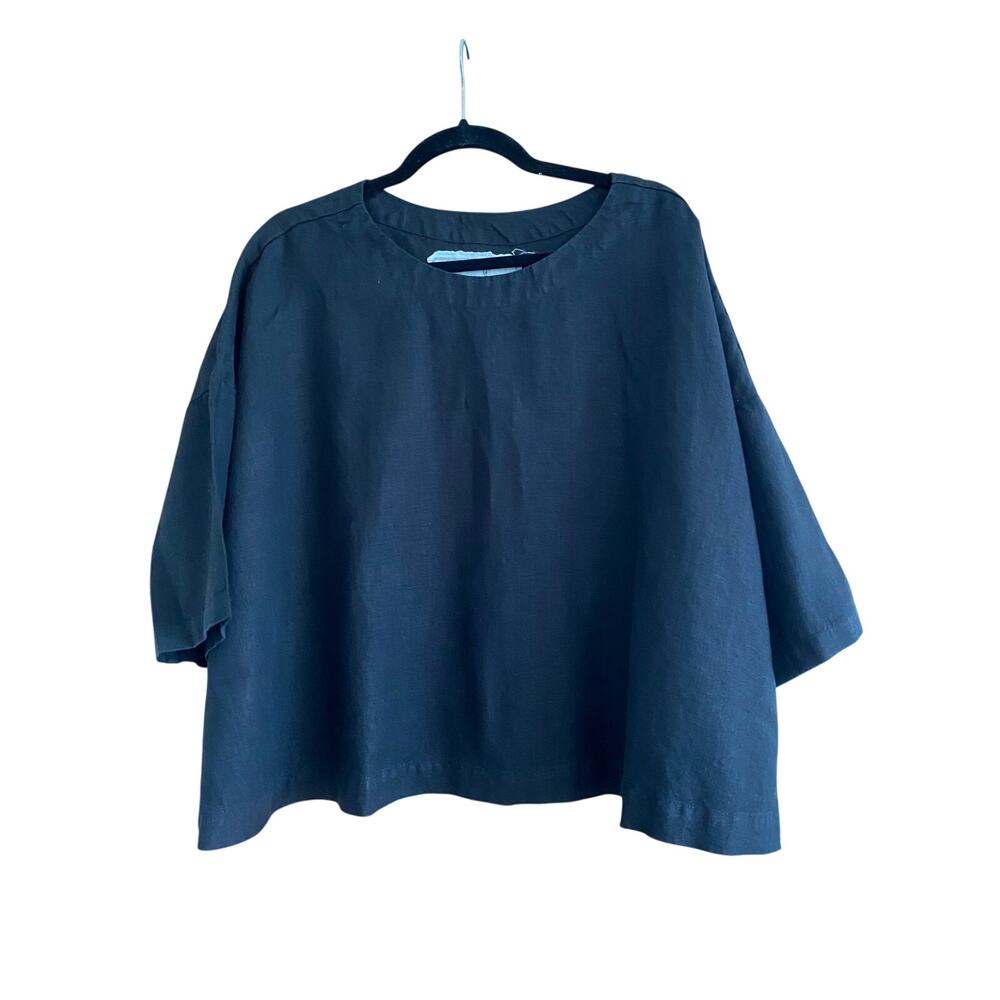Not Perfect Linen Old London Oversized Linen Top Black One Size